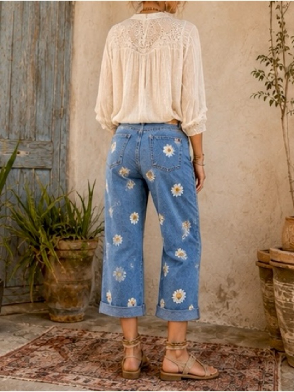Vintage Clio Denim Distressed Hand Painted Crop Jeans Size 25 - Picture 5 of 11